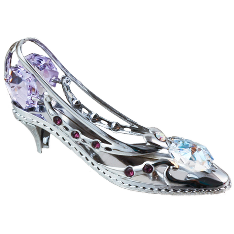 灰姑娘水晶高跟鞋 採用Swarovski元素 (銀色) Crystal Cinderella Shoe High Heel Figurine Chrome Heart (Chrome) - Couple'S HK | 你的愛情保鮮平台